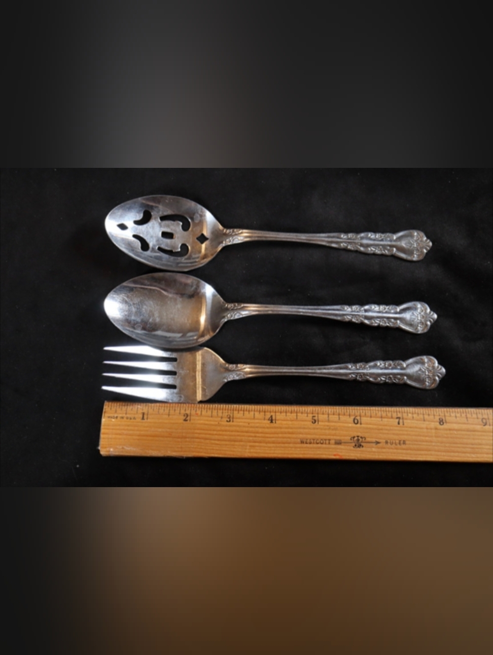 Vintage Rogers Stainless Flatware Plate Serving Fork & Spoons Set of 3 - Picture 5 of 5